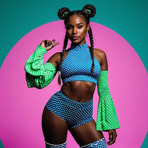 Dark-Skinned Woman in Psychedelic Rave Outfit