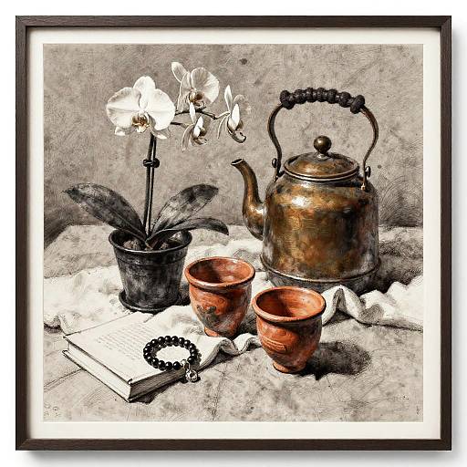 Charcoal Sketch of Cozy Still Life