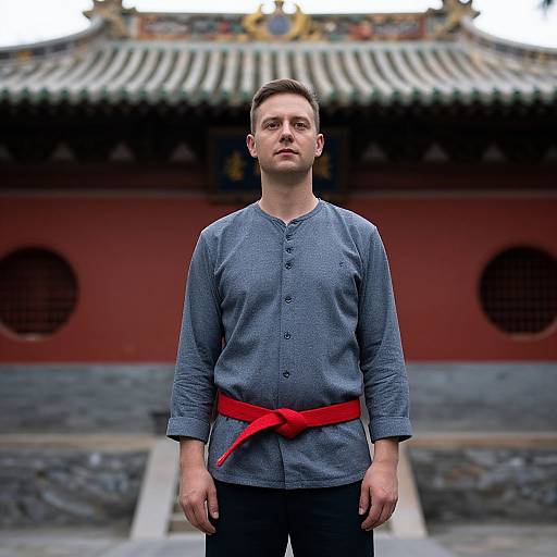 Shaolin Disciple by Traditional Building