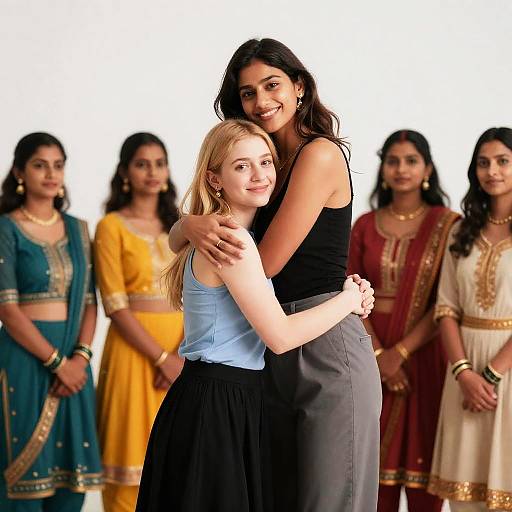 Playful Embrace Amidst Traditional Colors