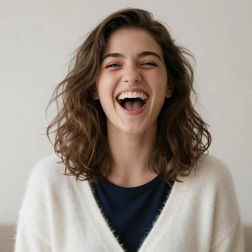 Joyful young woman laughing