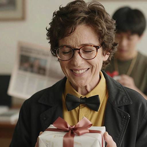 Aged Man and Woman Gift Moment