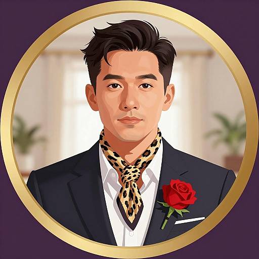 Portrait of Man in Leopard Scarf and Dark Suit