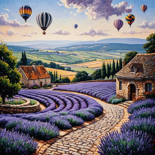 Lavender Fields with Hot Air Balloons Lavender Fields with Hot Air Balloons