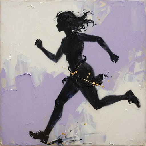 Dynamic Silhouette of Running Woman with Gold Accents