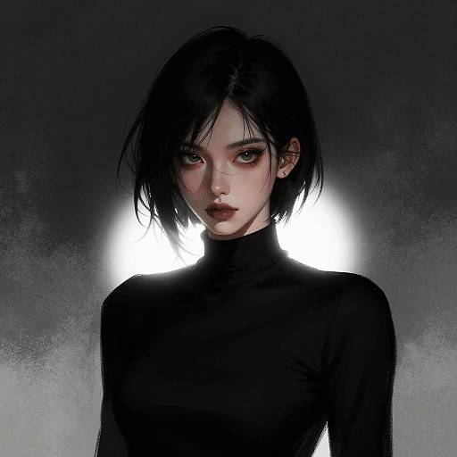 Mysterious Woman in Black Turtleneck Digital Portrait
