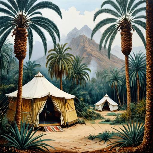 Peaceful Oasis with Tents and Date Palms