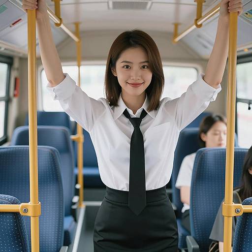 Cheerful Woman on a Bus