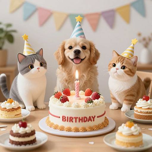 Cute Cats and Dogs Birthday Celebration