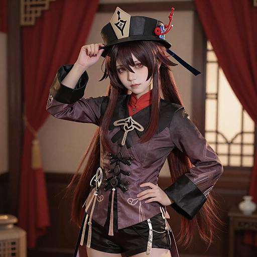 Anime Woman in Dark Ornate Outfit