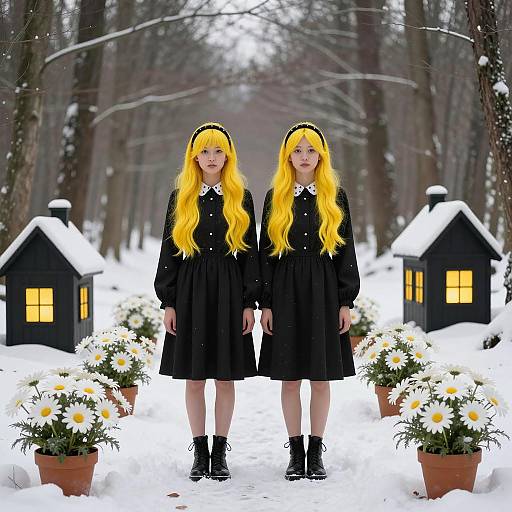 Surreal Winter Sisters in Polka Dots