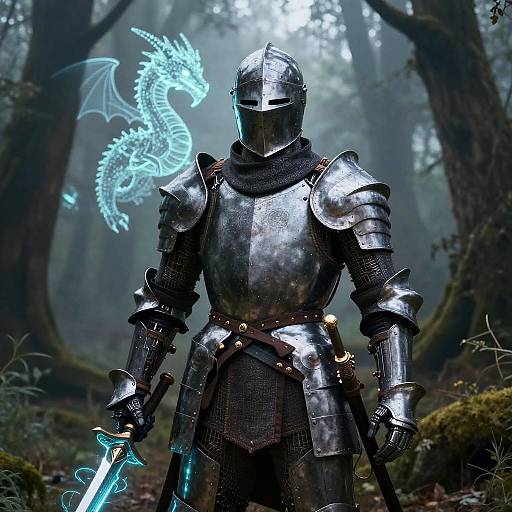 Cybernetic Knight in Foggy Forest