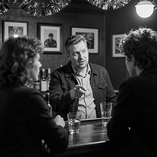 Dynamic Bar Scene in Black and White