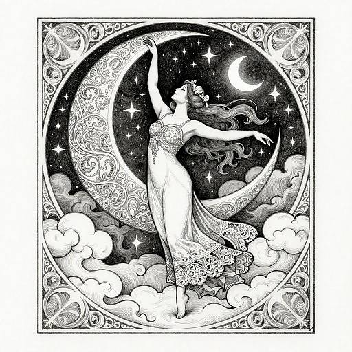 Graceful Moon Goddess in Art Nouveau