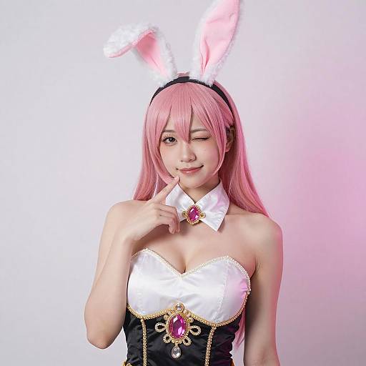 Portrait of Woman with Pink Hair and Bunny Ears