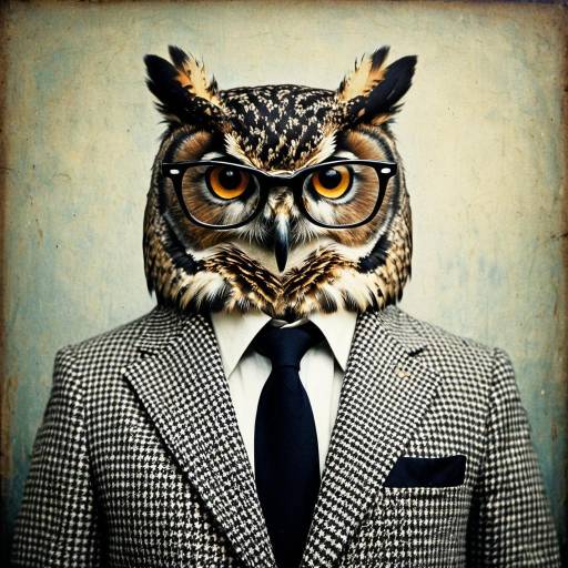Owl in Houndstooth Blazer with Glasses