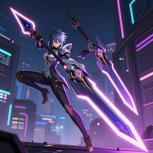 Cyberpunk Anime Weapons in Neon Glow