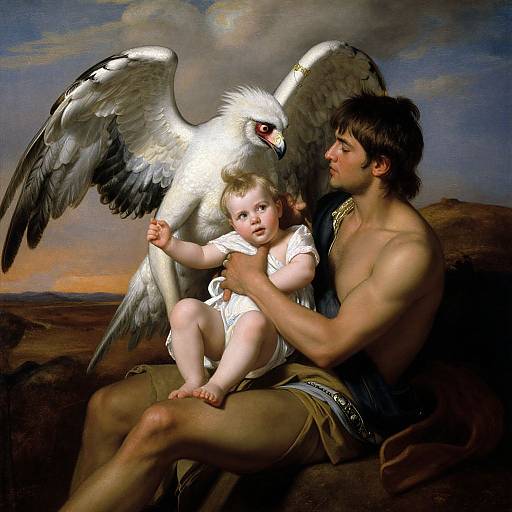Winged Harpy with Child and Man