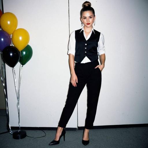 Woman in Black Vest and Pants with Balloons