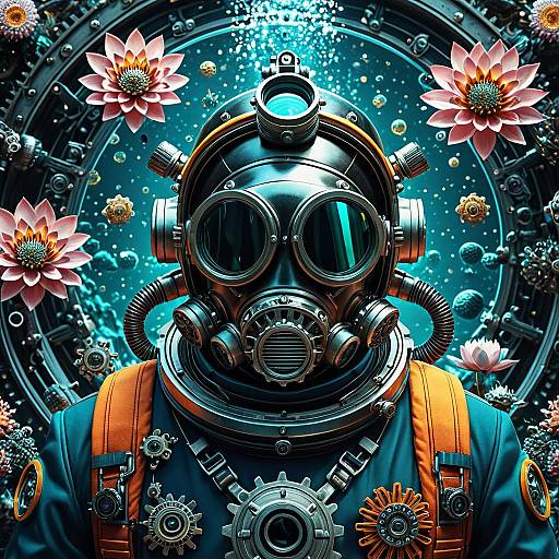 Retro Deep Sea Diver with Fractal Mandalas