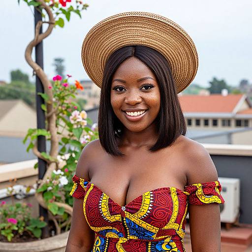 Vibrant African Woman in Rooftop Garden