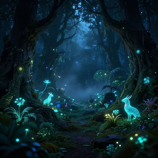 Enchanted Forest with Bioluminescent Magic