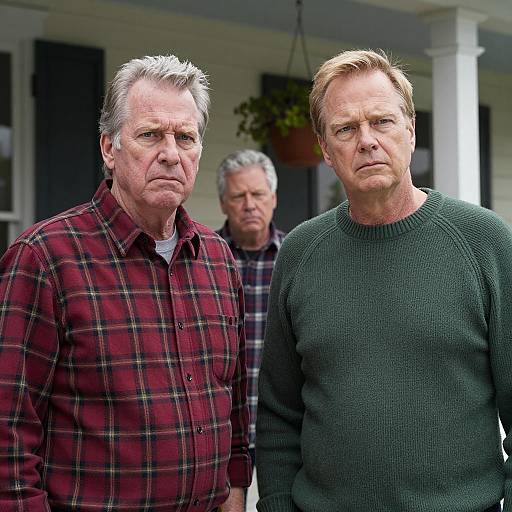 Serious Middle-Aged Men on Porch