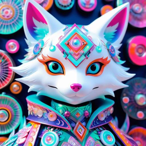 Cyberpunk Kitsune Spirit 3D Illustration
