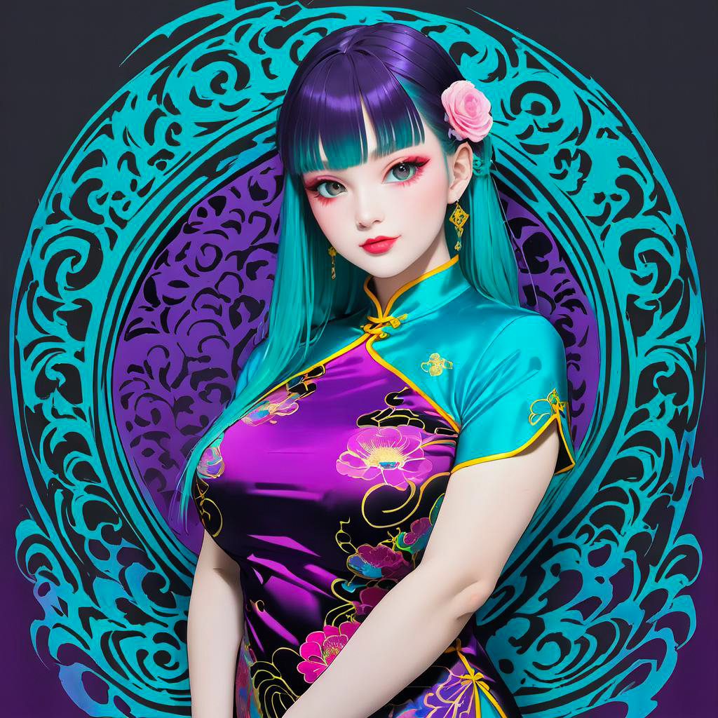 Vibrant Teal-Haired Cosplayer in Cheongsam