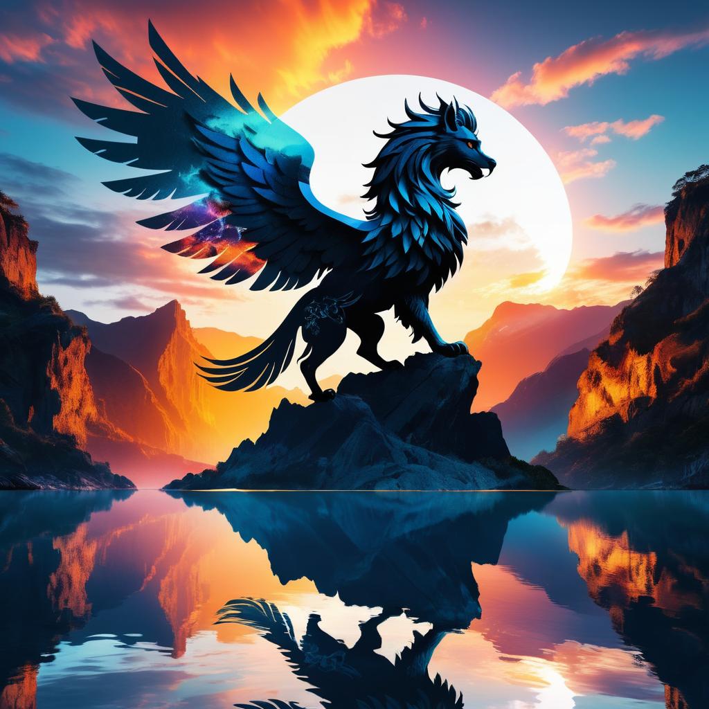 Enchanting Double Exposure Griffin Artwork