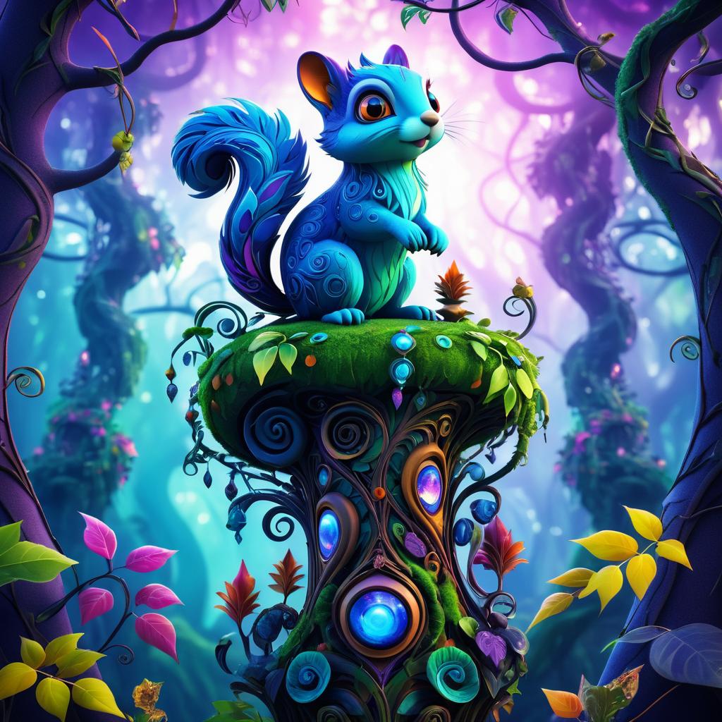 Surreal Squirrel Creature on Vibrant Totem