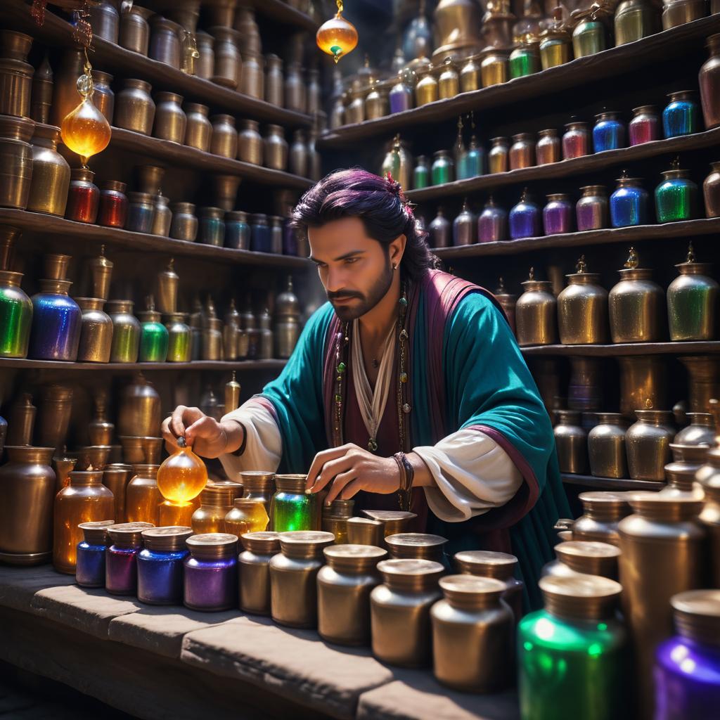 Cinematic Market Scene with Magical Merchant