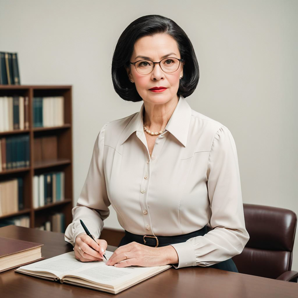 Elegant Senior Librarian in Classic Outfit