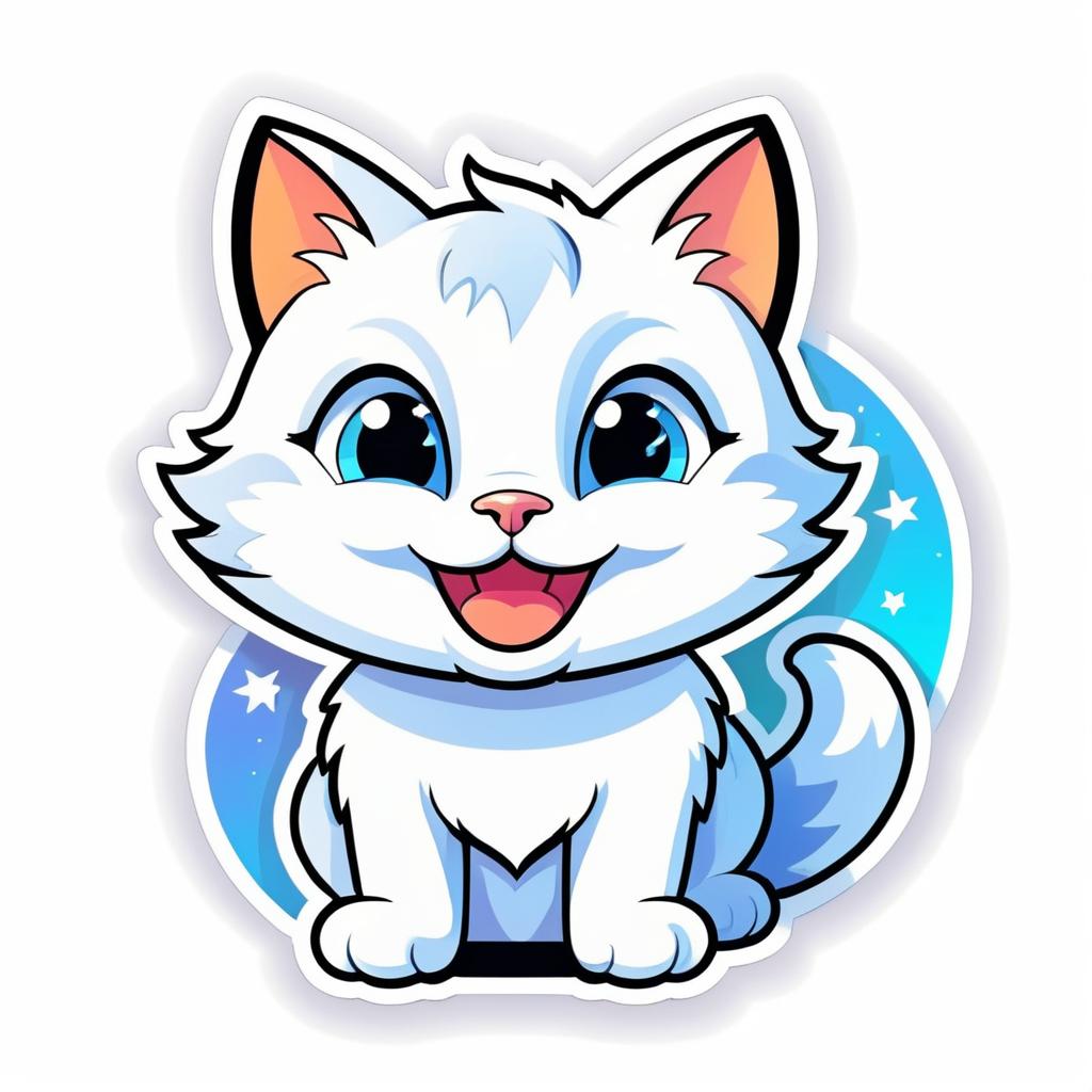 Adorable Playful Kitten Cartoon Sticker