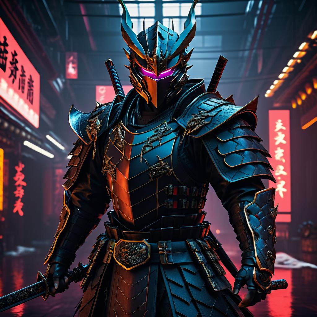 Cyberpunk Samurai Dragon in Grimdark Style