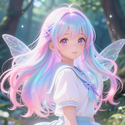 Vibrant Anime Girl in Magical Forest