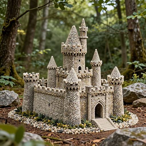 Miniature Pebble Castle in Forest