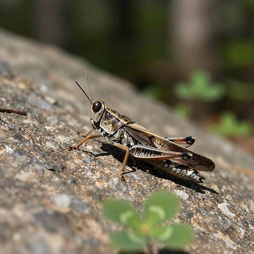 Grasshopper on Rock in Forest