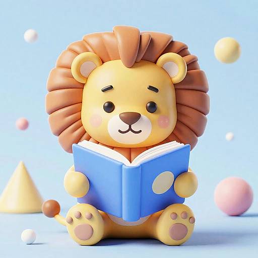 3D Toy Lion Reading Book