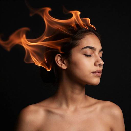 Calm Woman Surrounded by Flame Wisps