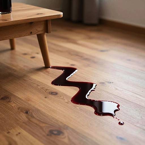 Zigzag Red Wine Spill on Wood Floor
