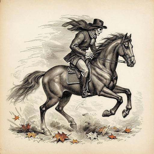 Headless Horseman Sketch with Autumn Leaves