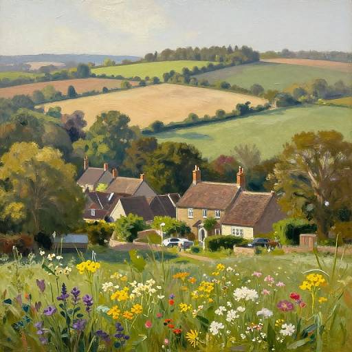 Luton Countryside with Traditional Cottages and Wildflowers