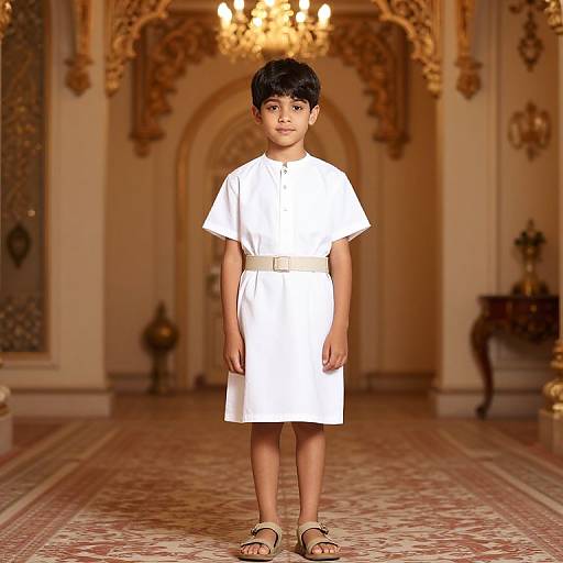 Boy in White Dress with Chandelier