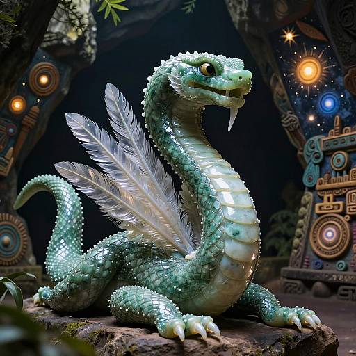Jade Kukulkan Serpent Sculpture in Cave