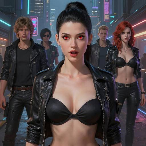 Ecstatic Cyberpunk Woman in Night City