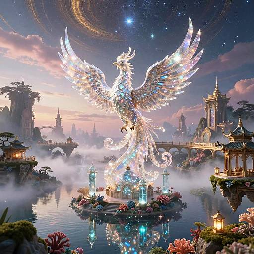 Ethereal Phoenix Over Glass Palaces