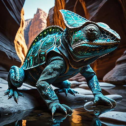 Crystal-Armored Chameleon-Lizard in Sandstone Canyon
