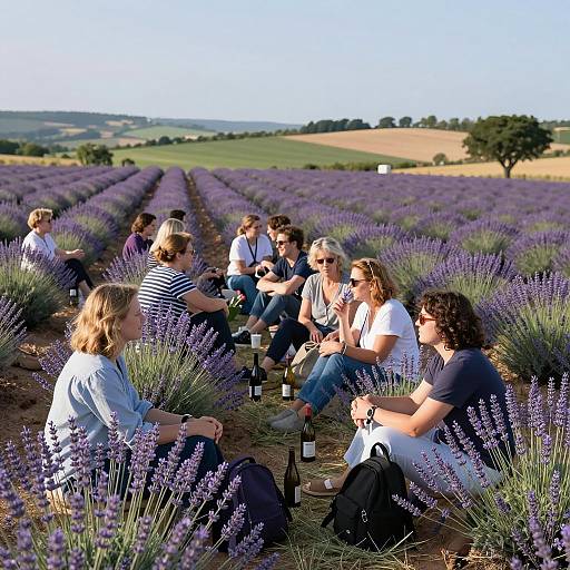 Group Picnic in Lavender Field