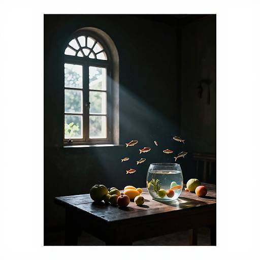 Mystical Room with Floating Fish